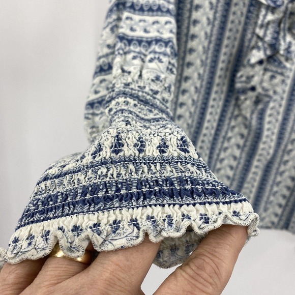 Blue and White Patterned Women's Top - Picture 5 of 10